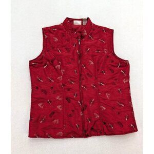 Baxter & Wells Women's Vest Size L Red Embroidered Holly Poinsettia